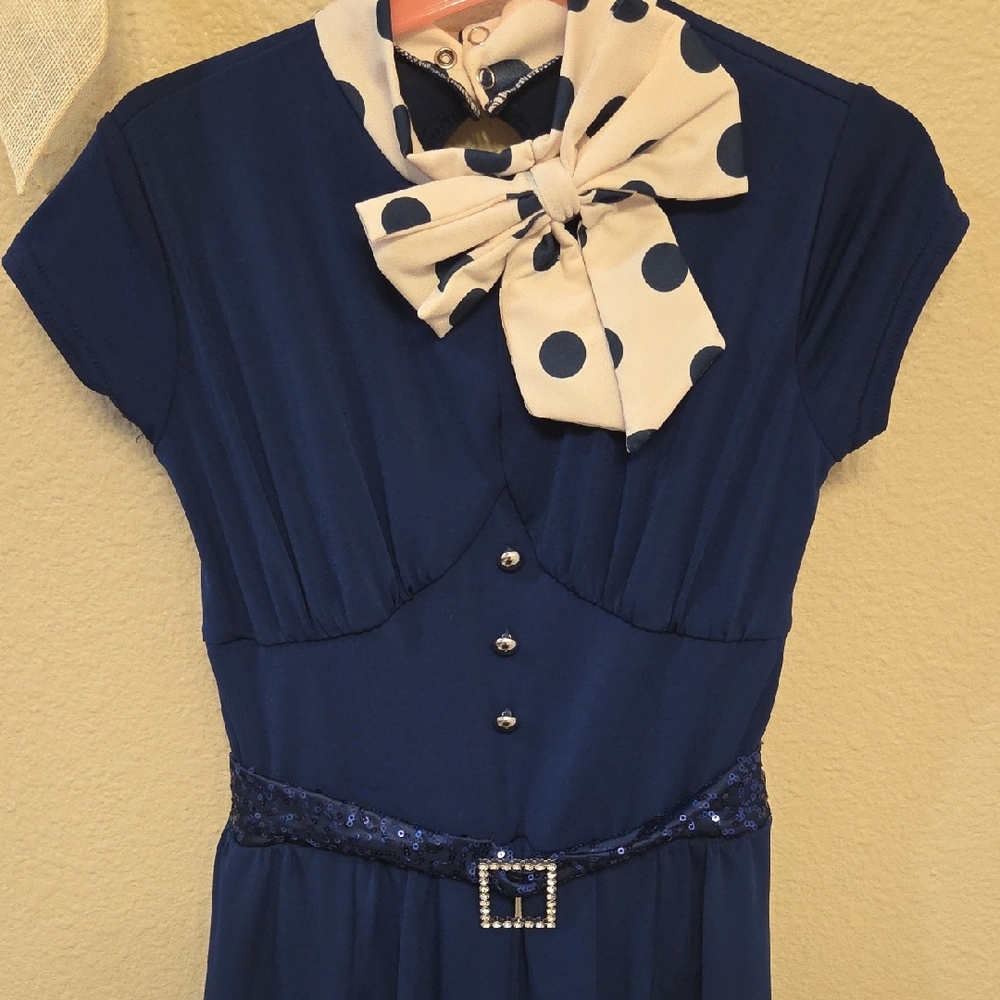 Weissman Stylish Blue and White Polka Dot Kids Dress Costume - Picture 3 of 8